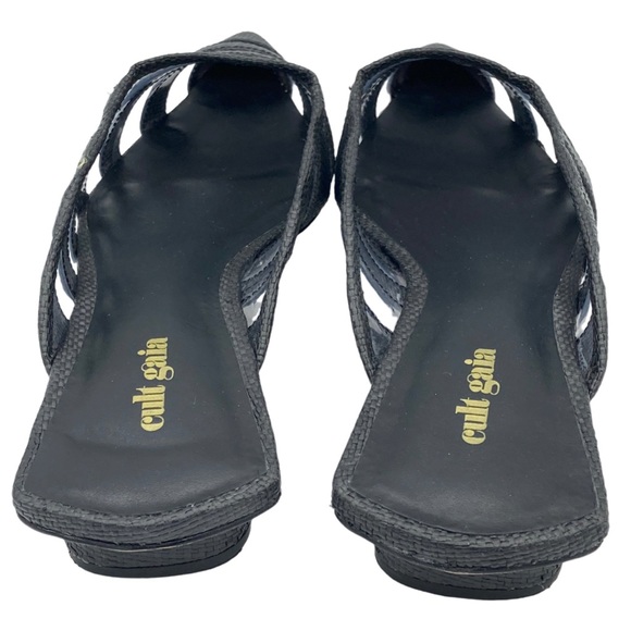 NWOB Cult Gaia Femi Vinyl & Black Faux Raffia Slide Ballerina Flats - Sz 8.5 - Picture 4 of 6